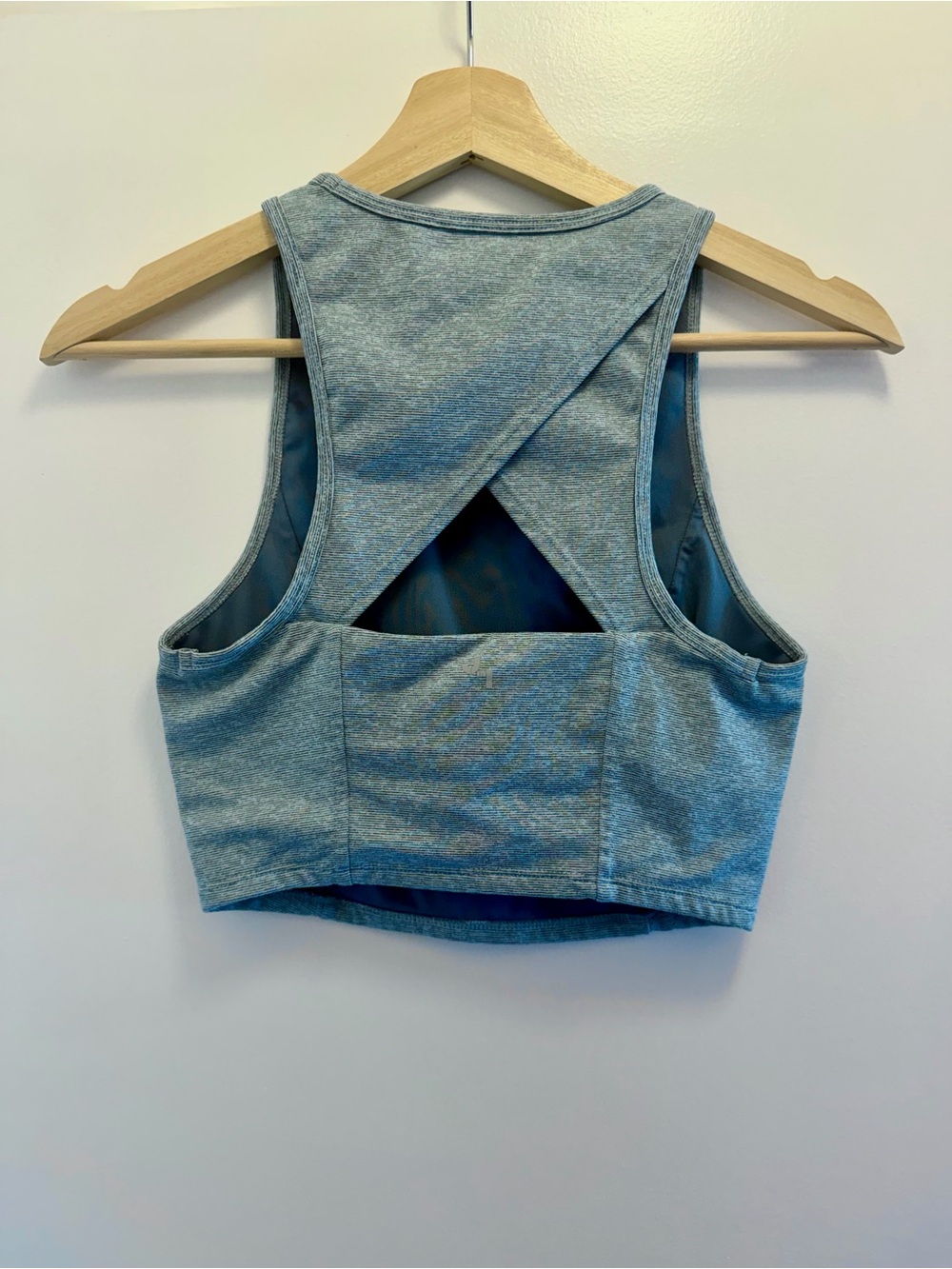 JoyLab Heathered Slate Blue Long Line High Neck Sports Bra with Wrap Back Size M - Picture 2 of 3